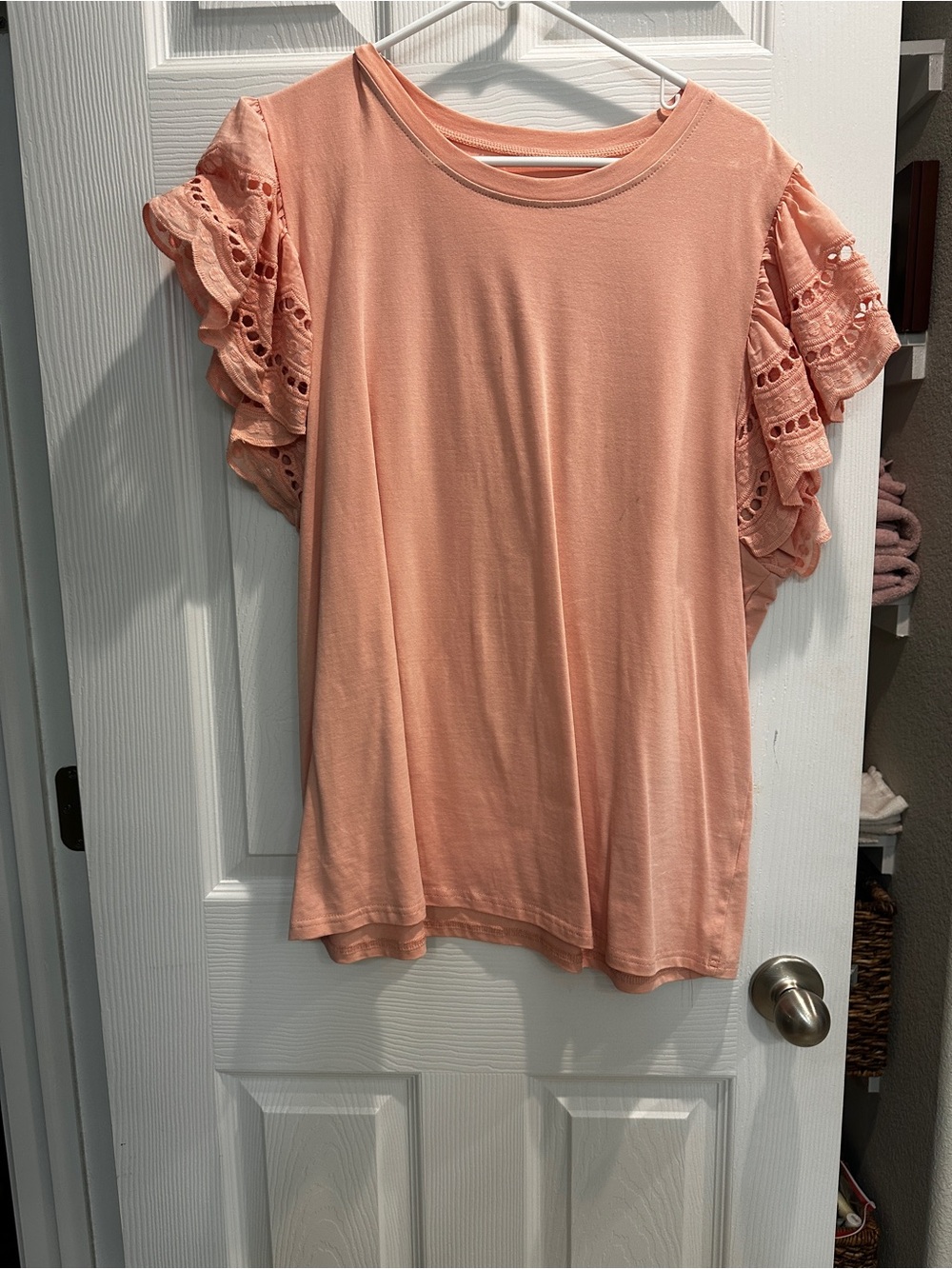 Women’s Peach Ruffle Sleeve Top - Lightweight Casual Tee